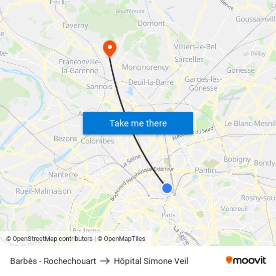 Barbès - Rochechouart to Hôpital Simone Veil map