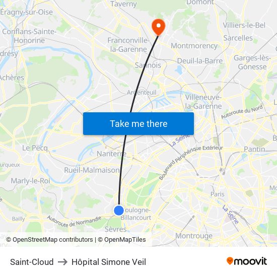 Saint-Cloud to Hôpital Simone Veil map