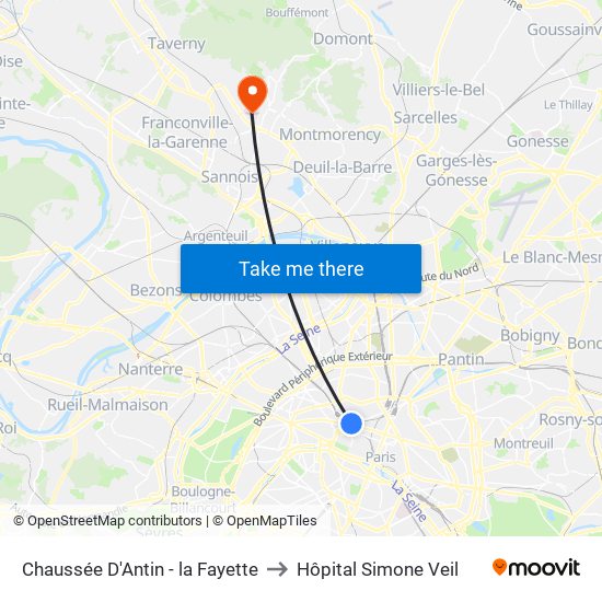 Chaussée D'Antin - la Fayette to Hôpital Simone Veil map