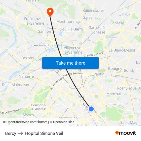 Bercy to Hôpital Simone Veil map
