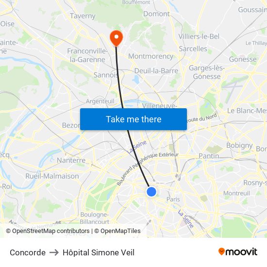 Concorde to Hôpital Simone Veil map