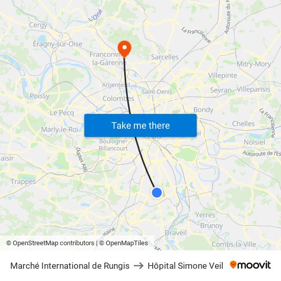 Marché International de Rungis to Hôpital Simone Veil map