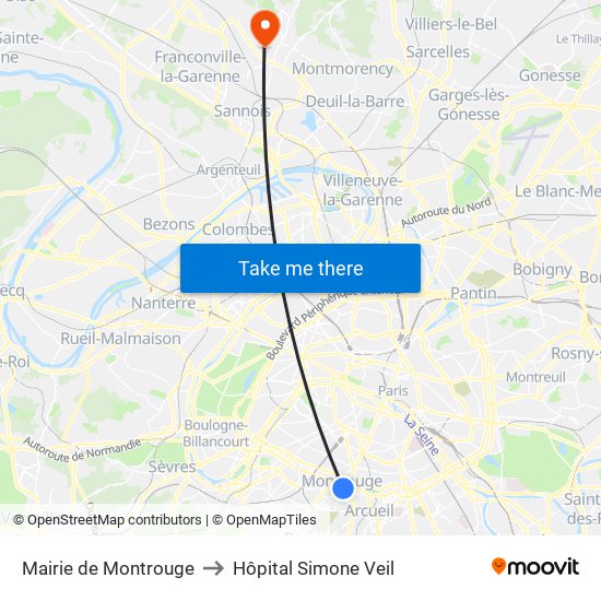 Mairie de Montrouge to Hôpital Simone Veil map