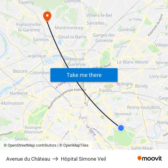 Avenue du Château to Hôpital Simone Veil map