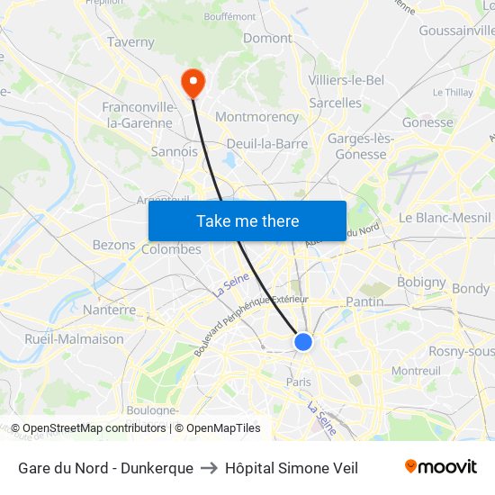 Gare du Nord - Dunkerque to Hôpital Simone Veil map