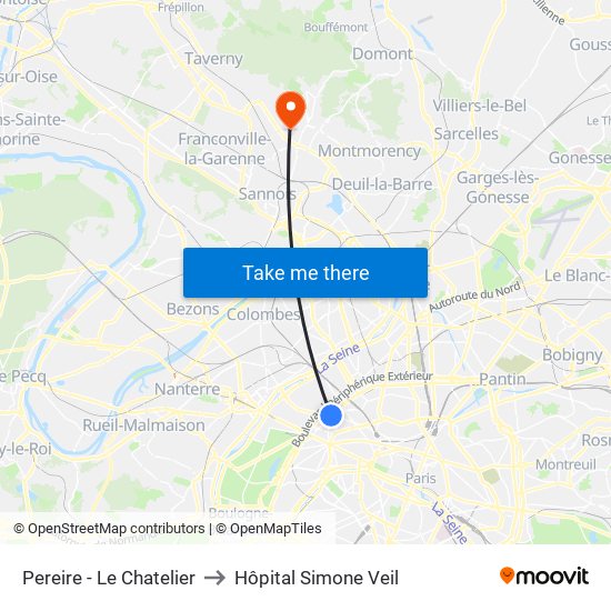 Pereire - Le Chatelier to Hôpital Simone Veil map
