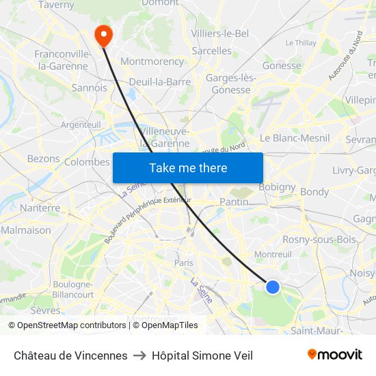 Château de Vincennes to Hôpital Simone Veil map