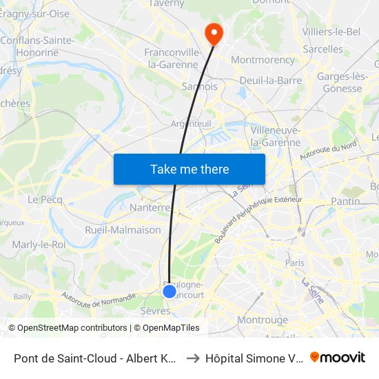 Pont de Saint-Cloud - Albert Kahn to Hôpital Simone Veil map