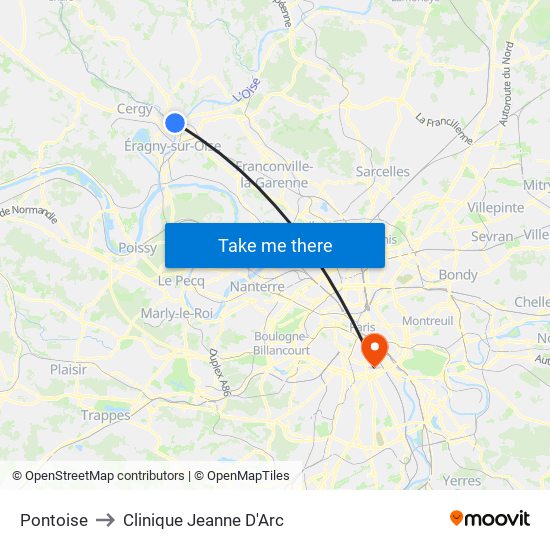 Pontoise to Clinique Jeanne D'Arc map