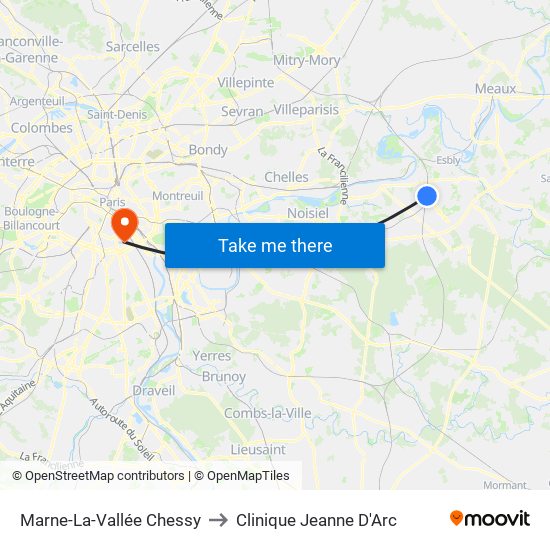 Marne-La-Vallée Chessy to Clinique Jeanne D'Arc map