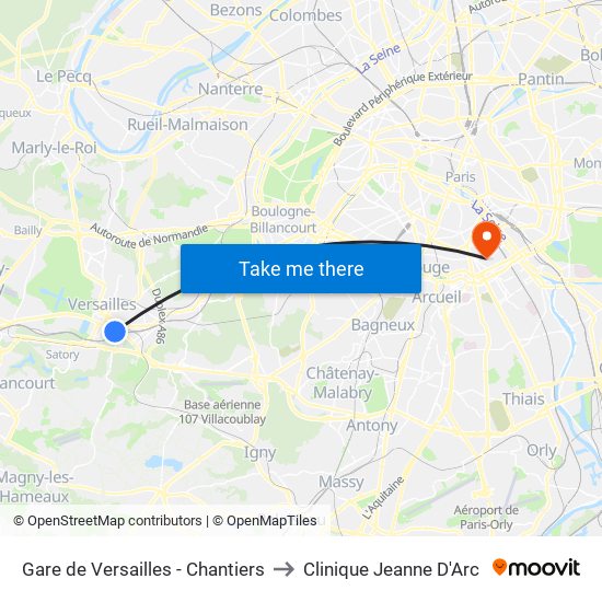 Gare de Versailles - Chantiers to Clinique Jeanne D'Arc map