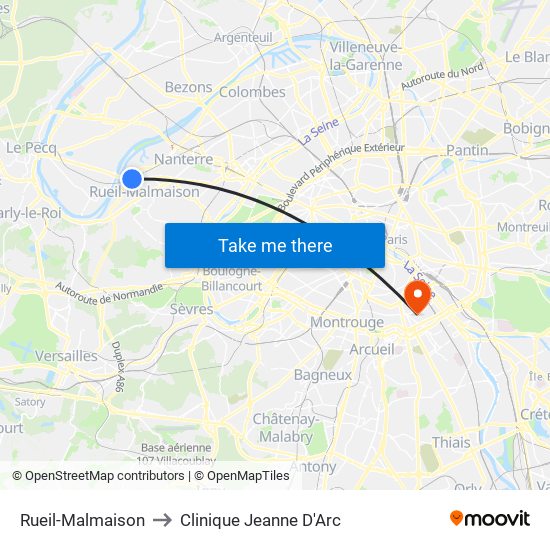 Rueil-Malmaison to Clinique Jeanne D'Arc map
