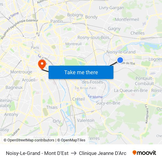 Noisy-Le-Grand - Mont D'Est to Clinique Jeanne D'Arc map