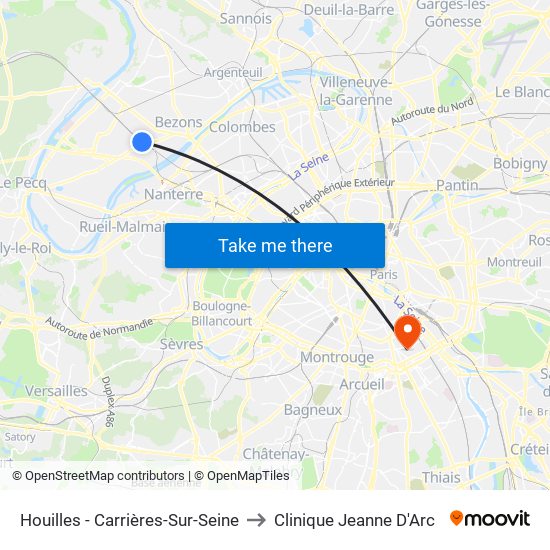 Houilles - Carrières-Sur-Seine to Clinique Jeanne D'Arc map