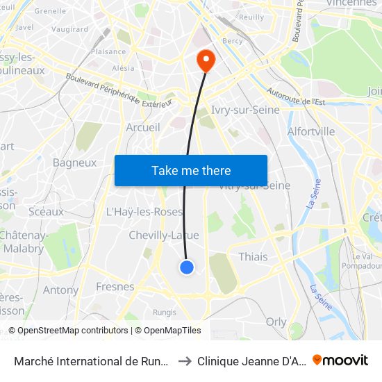 Marché International de Rungis to Clinique Jeanne D'Arc map