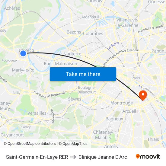 Saint-Germain-En-Laye RER to Clinique Jeanne D'Arc map