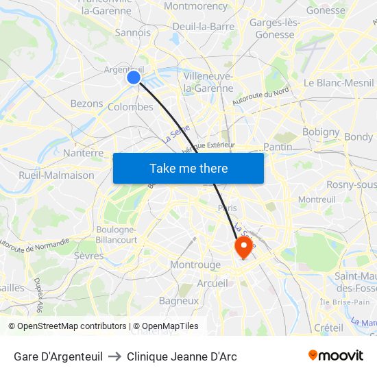 Gare D'Argenteuil to Clinique Jeanne D'Arc map
