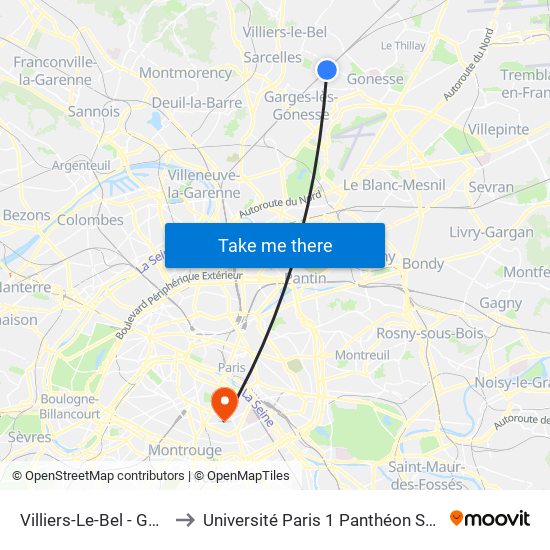 Villiers-Le-Bel - Gonesse - Arnouville to Université Paris 1 Panthéon Sorbonne Centre René-Cassin map