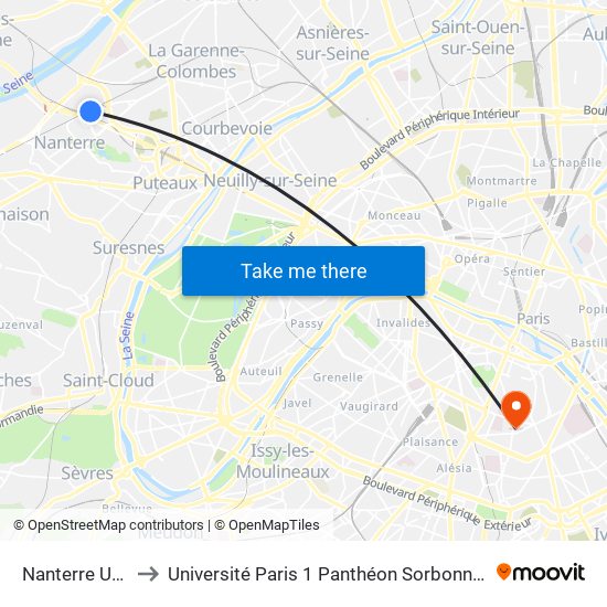 Nanterre Université to Université Paris 1 Panthéon Sorbonne Centre René-Cassin map