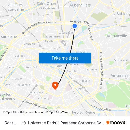 Rosa Parks to Université Paris 1 Panthéon Sorbonne Centre René-Cassin map