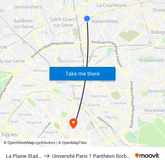 La Plaine Stade de France to Université Paris 1 Panthéon Sorbonne Centre René-Cassin map