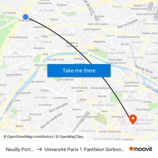 Neuilly Porte Maillot to Université Paris 1 Panthéon Sorbonne Centre René-Cassin map