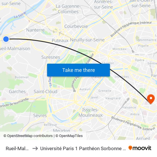 Rueil-Malmaison to Université Paris 1 Panthéon Sorbonne Centre René-Cassin map