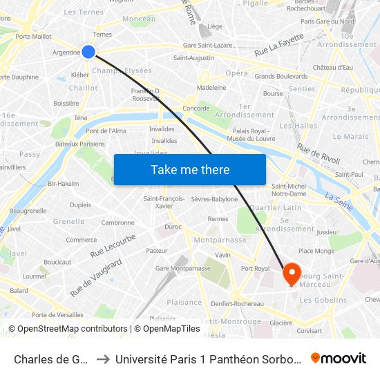 Charles de Gaulle Etoile to Université Paris 1 Panthéon Sorbonne Centre René-Cassin map