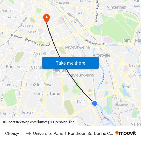 Choisy-Le-Roi to Université Paris 1 Panthéon Sorbonne Centre René-Cassin map