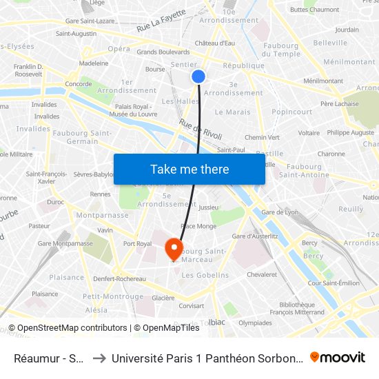 Réaumur - Sébastopol to Université Paris 1 Panthéon Sorbonne Centre René-Cassin map