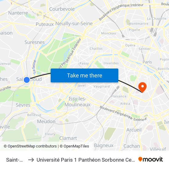 Saint-Cloud to Université Paris 1 Panthéon Sorbonne Centre René-Cassin map
