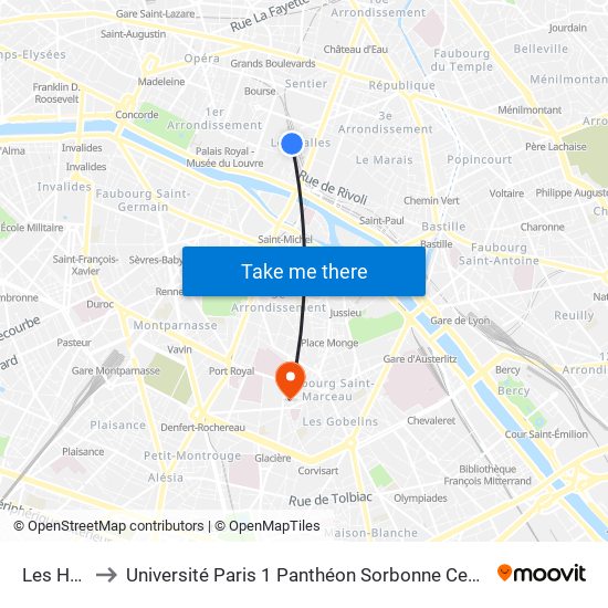 Les Halles to Université Paris 1 Panthéon Sorbonne Centre René-Cassin map