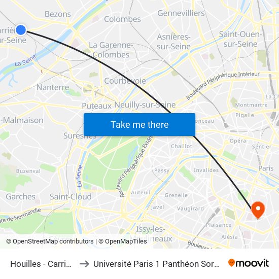 Houilles - Carrières-Sur-Seine to Université Paris 1 Panthéon Sorbonne Centre René-Cassin map