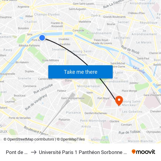 Pont de L'Alma to Université Paris 1 Panthéon Sorbonne Centre René-Cassin map