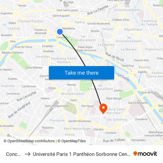 Concorde to Université Paris 1 Panthéon Sorbonne Centre René-Cassin map