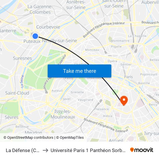 La Défense (Calder - Miro) to Université Paris 1 Panthéon Sorbonne Centre René-Cassin map