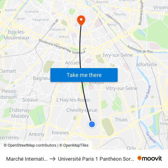 Marché International de Rungis to Université Paris 1 Panthéon Sorbonne Centre René-Cassin map