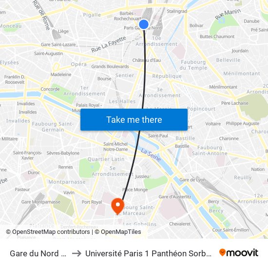 Gare du Nord - Dunkerque to Université Paris 1 Panthéon Sorbonne Centre René-Cassin map
