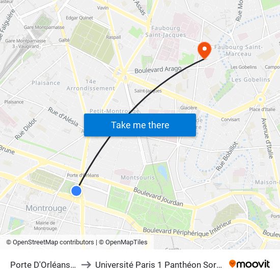 Porte D'Orléans - Ernest Reyer to Université Paris 1 Panthéon Sorbonne Centre René-Cassin map