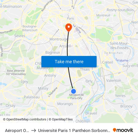 Aéroport Orly 1-2-3 to Université Paris 1 Panthéon Sorbonne Centre René-Cassin map