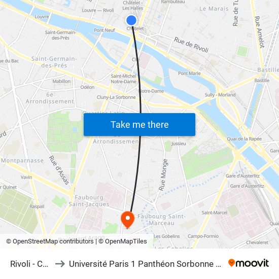 Rivoli - Châtelet to Université Paris 1 Panthéon Sorbonne Centre René-Cassin map