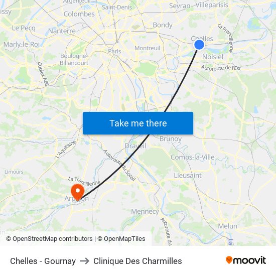 Chelles - Gournay to Clinique Des Charmilles map