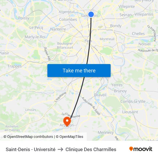 Saint-Denis - Université to Clinique Des Charmilles map