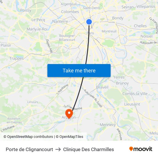 Porte de Clignancourt to Clinique Des Charmilles map