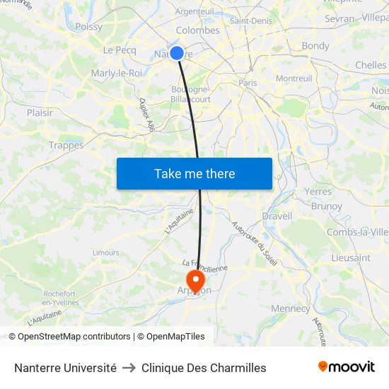 Nanterre Université to Clinique Des Charmilles map