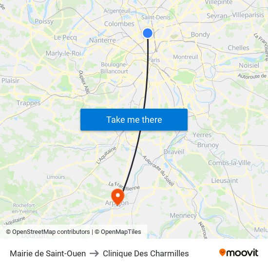 Mairie de Saint-Ouen to Clinique Des Charmilles map