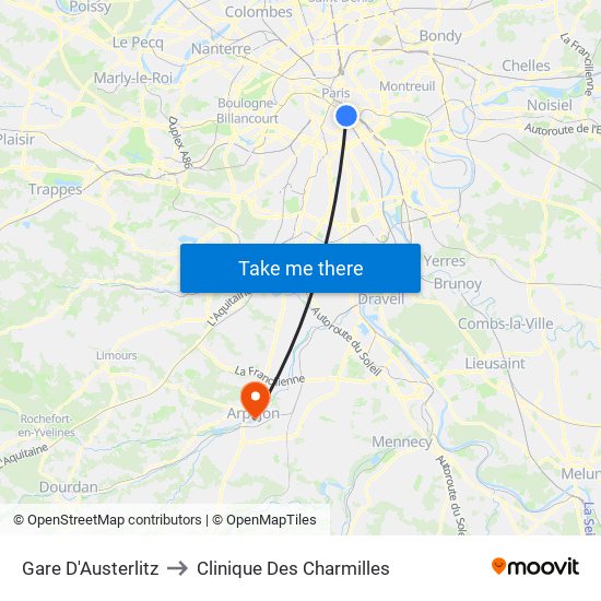 Gare D'Austerlitz to Clinique Des Charmilles map