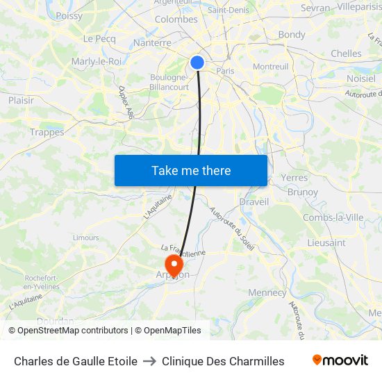 Charles de Gaulle Etoile to Clinique Des Charmilles map