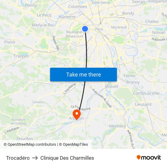 Trocadéro to Clinique Des Charmilles map