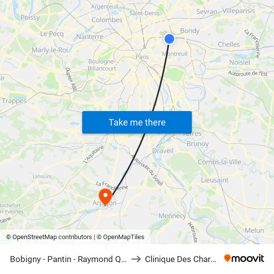 Bobigny - Pantin - Raymond Queneau to Clinique Des Charmilles map